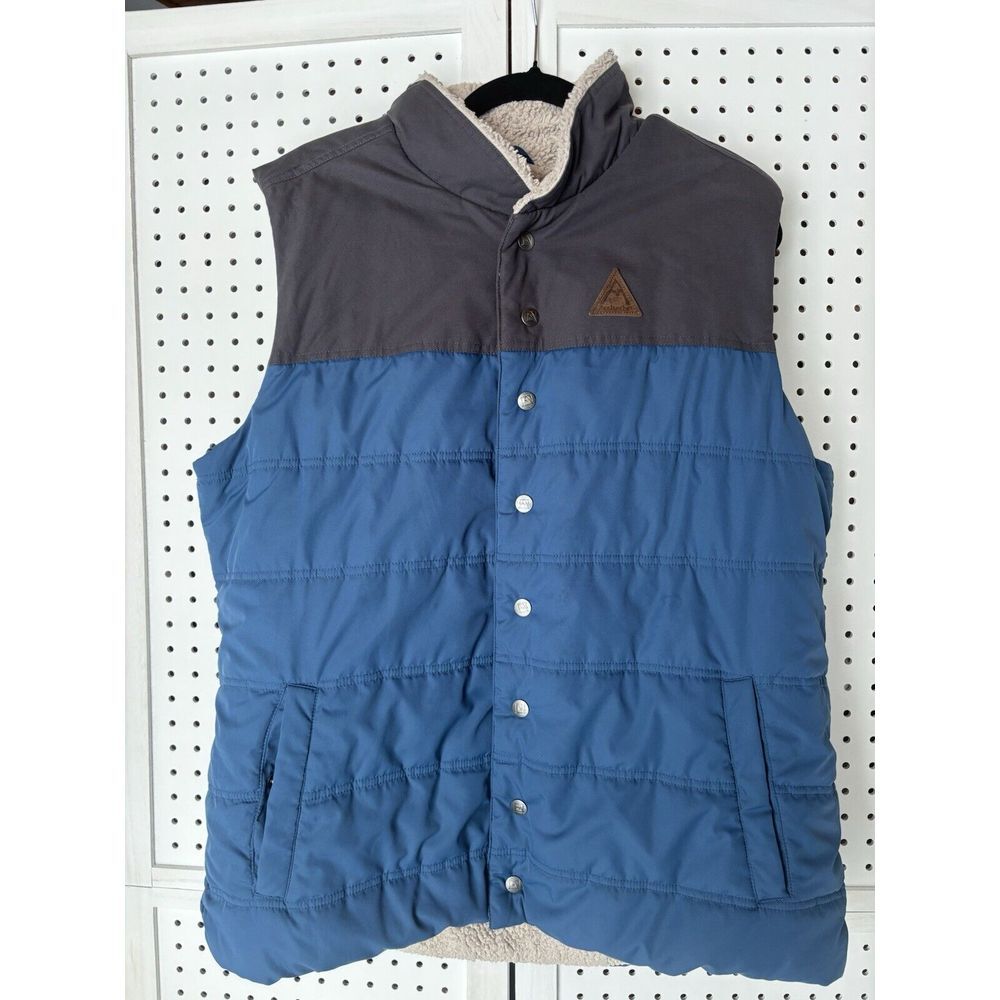 Men's Large L Avalanche Moss Canvas Vest Jacket Sherpa Lined Blue / Gray - Picture 1 of 8